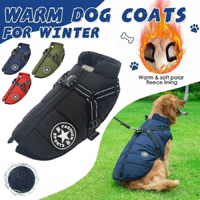 Winter Pet Dog Coat Pet Dog Jacket w/ Harness Waterproof Breathable Pet Clothes