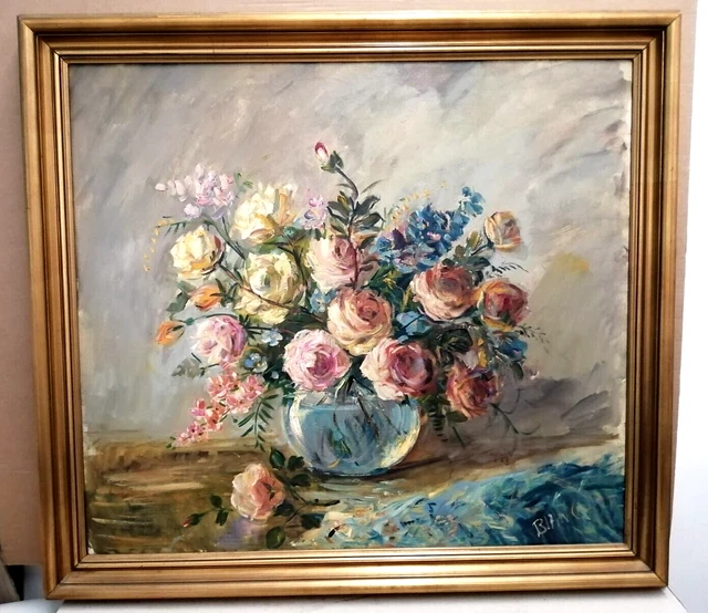 E. BIANCHI GRANDE OLIO SU TELA - VASO FIORI - NATURA MORTA ANNI '70 94X103 cm