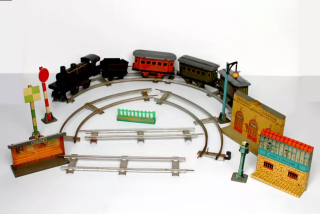 Rare Ensemble Jep O - Locomotive + 3 Wagon + Rail + Decor Halte Poste Aiguillage