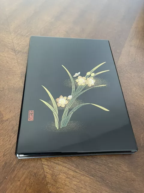 Black Lacquer Address Book Flower Lacquerware OTAGIRI Made in JAPAN