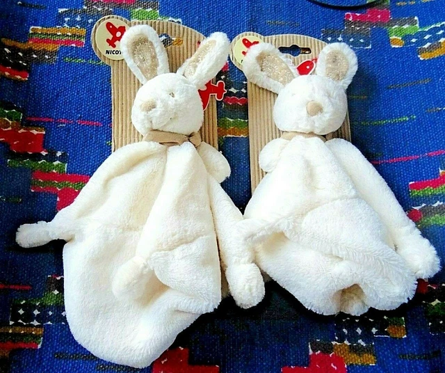 Fn/ Lot De 2 Doudou Plat Simba Nicotoy Lapin  Blanc Bandana Beige Taupe  Neuf