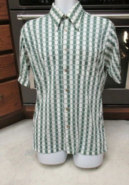 MOD 1960's 1970's vintage shirt Men's large geometric perforated Green & White