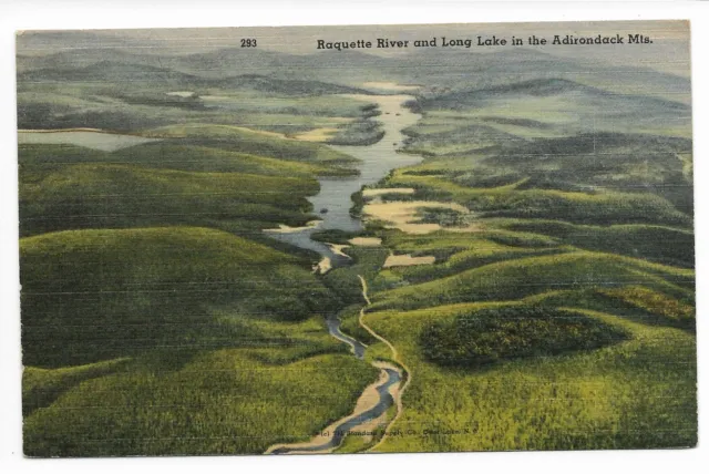 Postcard Aerial Raquette River and Long Lake NY Adirondack Mountains