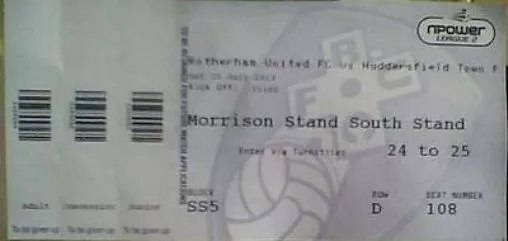 FULL 4 PART MATCH TICKET FOR THE ROTHERHAM UNITED v HUDDERSFIELD TOWN 2013-14 FR