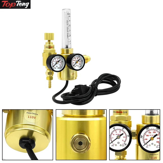 110V CO2 Pressure Regulator Flow Meter Carbon Dioxide Heated Pressure Reducer D1
