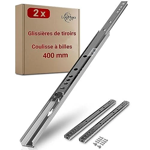 LouMaxx Lot de 2 rails de tiroir avec rainure de 27 mm - Tiroir de 400 mm - Syst