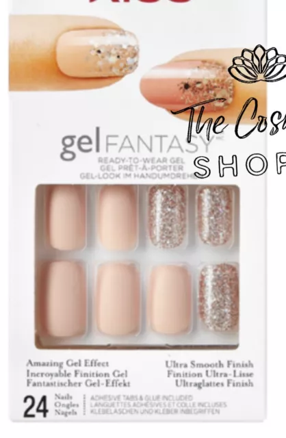 Kiss Gel Fantasy Glue On Matte Beige Medium Length Nails w/ Glitters x1 New 2