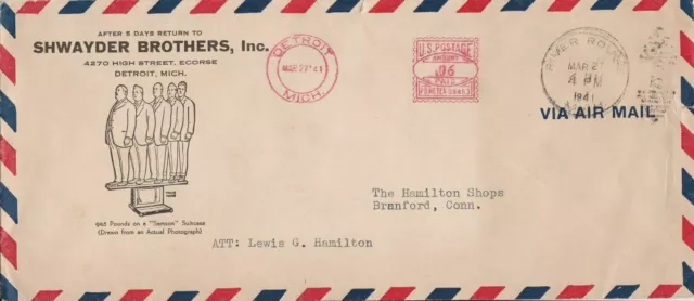 U.S. SHWAYDER BROTHERS,INC. Logo Detroit 1941 Airmail Meter Mail Cover Ref 47170