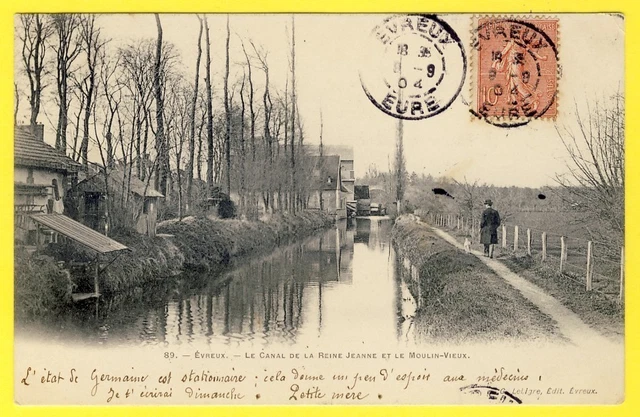 cpa 27 - EVREUX Berge de l' ITON Canal de la Reine Jeanne MOULIN Animée DOS 1900
