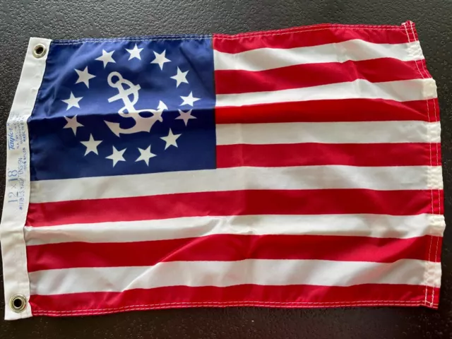 VINTAGE TAYLOR U.S. YACHT ENSIGN, FLAG  12" x18", 13 STARS, USA MADE