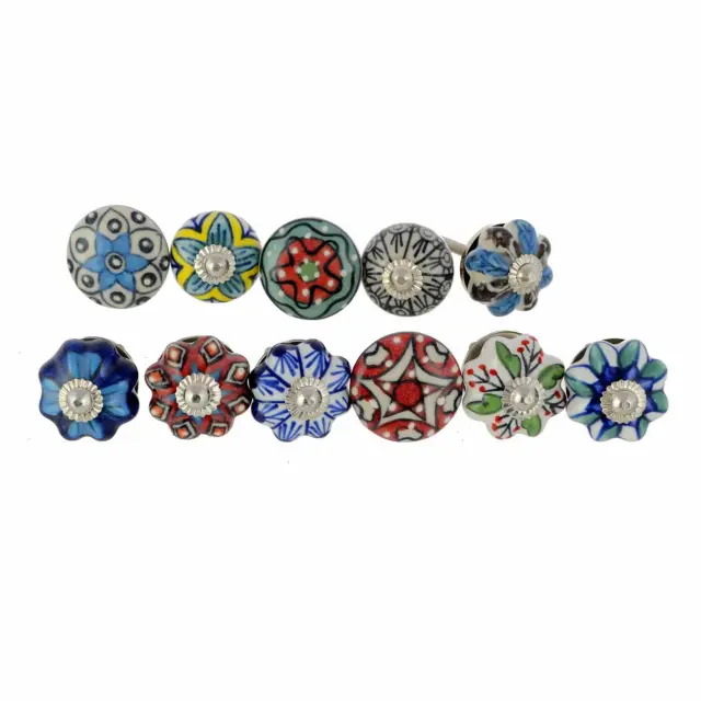 Ceramic Knobs and Chrome Hardware for Cabinet Door Assorted Colour - Set of 10