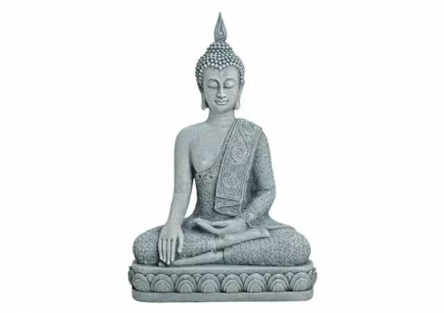 Thai Buddha Figur sitzend  Feng Shui Statue in grau aus Poly 39 cm