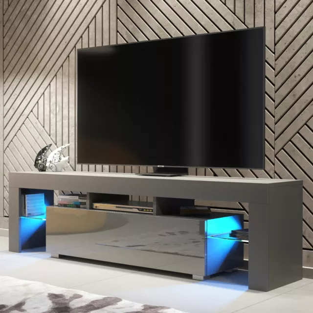 TV Unit 160cm Modern  TV Stand Cabinet Wite High Gloss Doors With Free LED