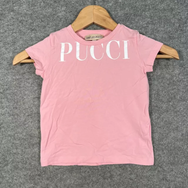 EMILIO PUCCI Top Age 3 Years Girls Pink Short Sleeve Cotton Logo Print T Shirt