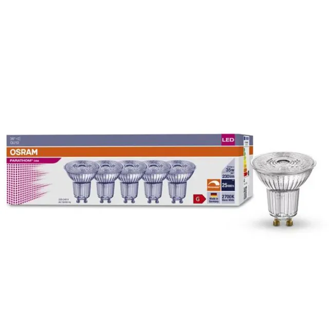 5er Pack OSRAM GU10 LED Reflektor PAR16 36° 3,4W wie 35W 2700K dimmbar 90Ra