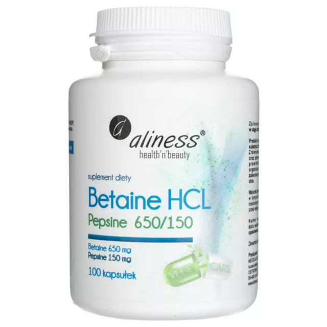 Aliness Betaine HCL, Pepsin 650 / 150 mg, 100 capsules