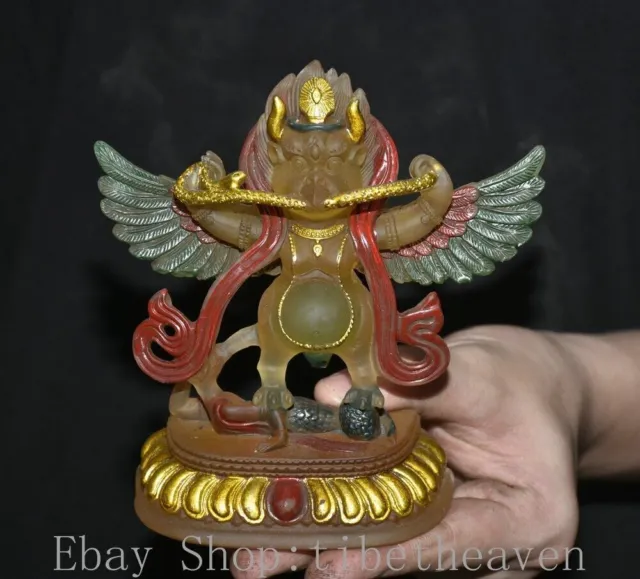 5.2” Old Tibet Glaze Paintings Feng Shui Redpoll Winged Garuda Bird Eagle Statue