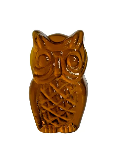 Vintage Amber Viking Glass Owl Paperweight With Label MCM Mid Century Modern