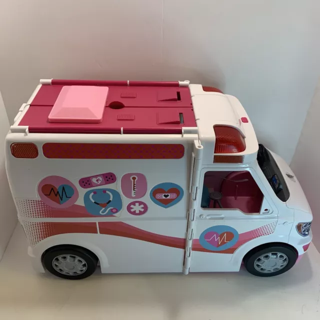 Mattel Barbie Care Clinic Playset Ambulance Transforms To Hospital Lights Sound