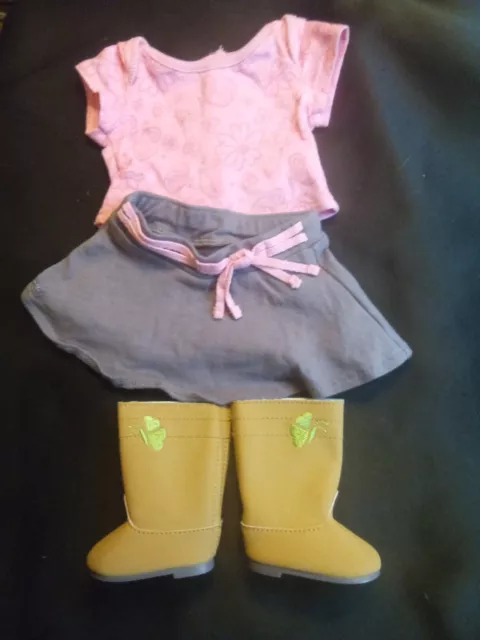 American Girl Doll True Spirit Meet Outfit Pink Shirt Skirt  And Tan Boots .