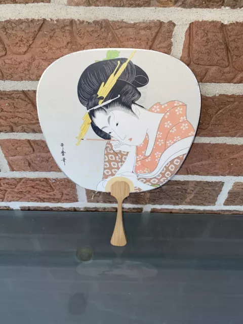 Vintage Japanese Paddle Fan Geisha Utamaro Uchiwa Style