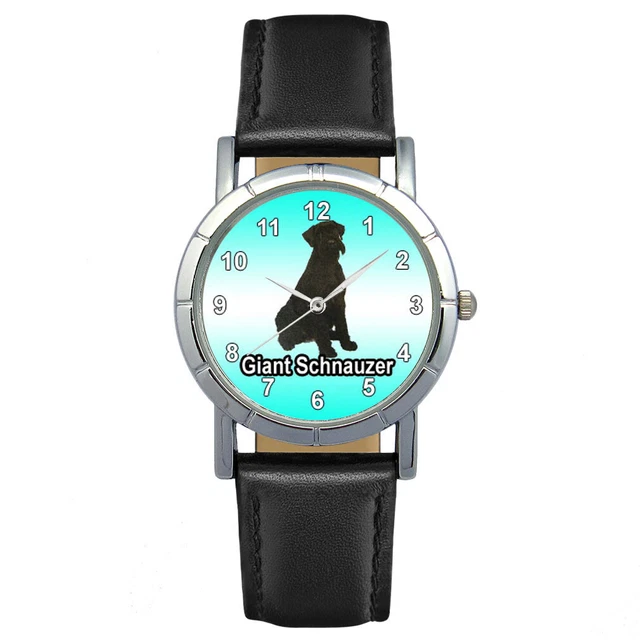 Giant Schnauzer Dog Mens Womens Black Genuine Leather Band Wrist Watch SA1206