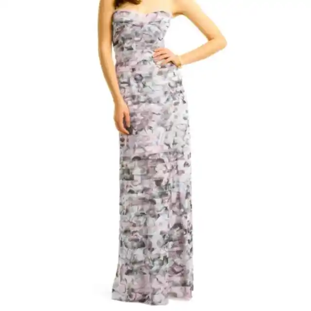 BCBGMaxazria Erika Tulle Tiered Strapless Gown - Watercolor Agate Size S