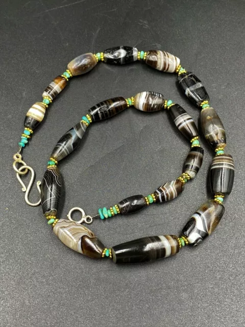 Himalayan Indo Tibetan Sulamani Banded Agate Old Ancient Antique Beads Mala