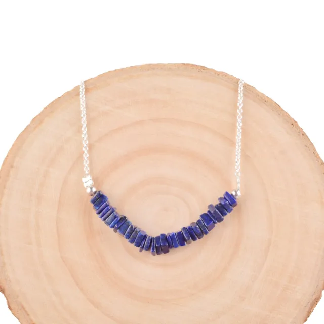 Natural Lapis Lazuli Crystal Bar Necklace Dainty Pendant Reiki Gemstone Jewelry