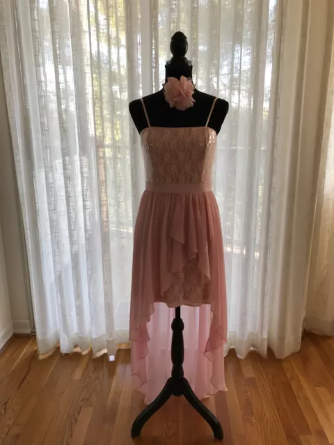 AIDAN MATTOX Strapless Pink High Low Lace Sequin Chiffon Prom Party Dress Size 8