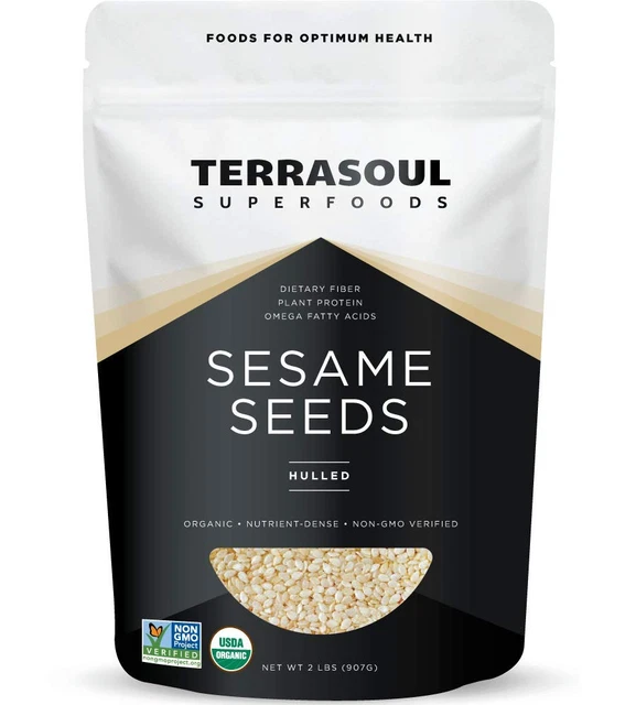 Terrasoul Superfoods Organic Hulled Sesame Seeds, 2 Lbs - Perfect for Tahini | G