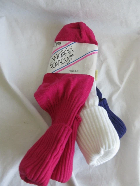 VTG Walkin' Fancy Ankle Socks Cotton Nylon Blend 3 Pk Pink Purple White USA Made