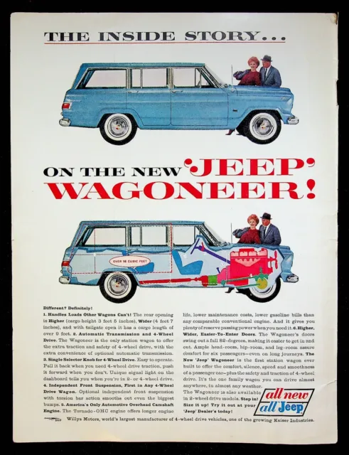 1963 Jeep Wagoneer Sky Blue 4-wheel drive Vintage Print Ad Willys Motors Kaiser