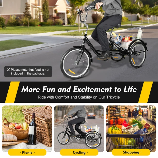 Tricycle Adulte 20 Pouces Duoruameng Avec Panier, 3 Roues Réglables Pour Seniors Et Adultes – Cadre Acier, Confort Et Sécurité