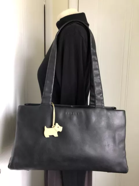 Radley Black Leather Shoulder Handbag Dog Tag Lovely Used Condition Inside & Out