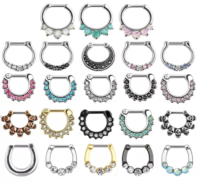 Septum Clicker Nose Daith Rings CZ Gem Nose Piercing 316L Steel 1.2mm UK SELLER