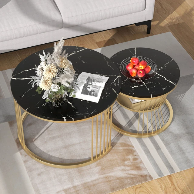 Wohnzimmer Tisch Set Merax Couchtisch 2er Set Schwarz Mit Marmoroptik - Nesting Beistelltische Für Wohnzimmer Rund Nesting Beistelltisch