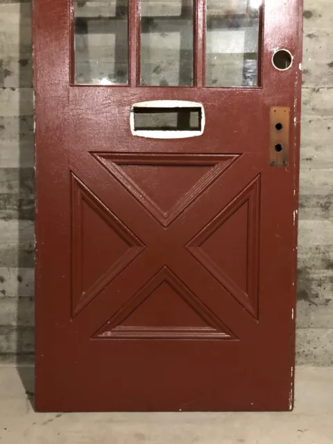 Antique Farmhouse Exterior Wood Entry Door /w Cross Buck Panel & 9 Glass 32x80 2