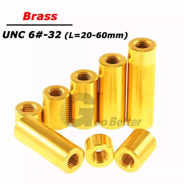 UNC 6#-32 Brass Threaded Sleeve Rod Stud Round Connector Long Nuts 2-60mm Long