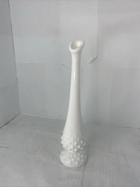 Vintage Fenton 10” Swung Stretch Pedestal Hobnail White Milk Glass Bud Vase