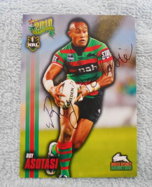 Signed  2010  Rugby League Card - Roy Asotasi, South Sydney Rabbitohs