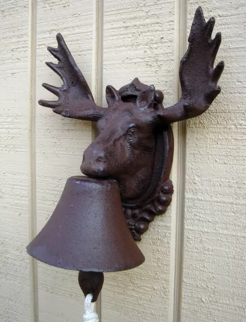Cast Iron Rustic Moose Elk w/Antlers Bell Rustic Lodge Tavern Pub Bar Wall Decor