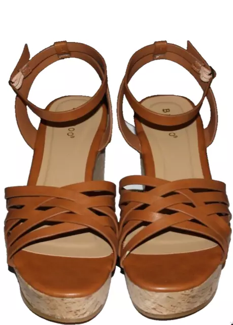 Bamboo Women Brown Camel Tan Sandals US 8.5 Platform Cork Ankle Strap NEW NIB