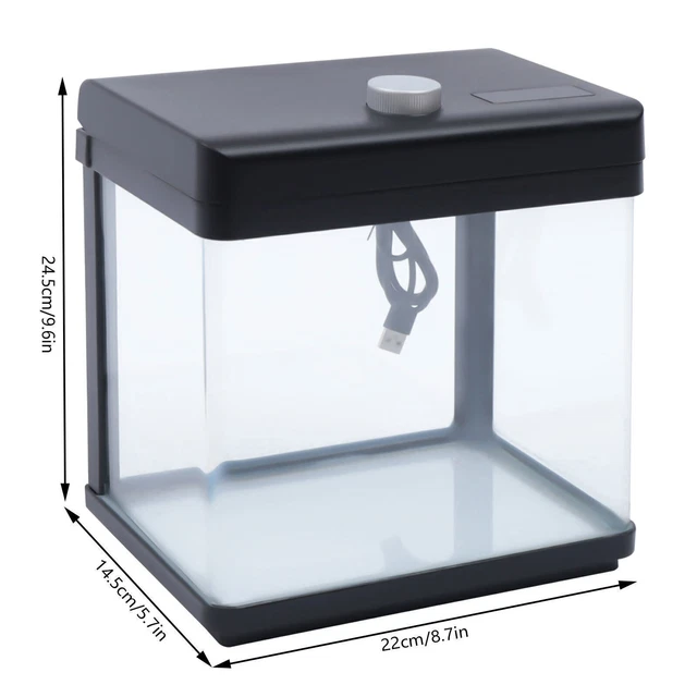 2.5 Gallon Aquarium Kit Fish Tank Black Low Noise Bedroom Desktop Fish Tank 5V 3