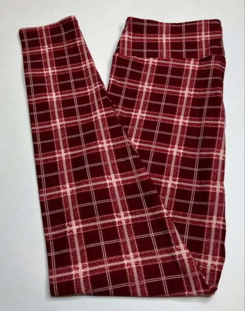NEW LuLaRoe OS Leggings BURGUNDY RED WHITE American PLAID Stripe Hipster Tartan