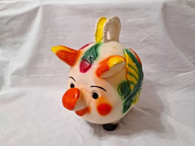 VINTAGE MID -20th CENTURY HAND PAINTED PORCELAIN PIGGY BANK Mexican Pottery