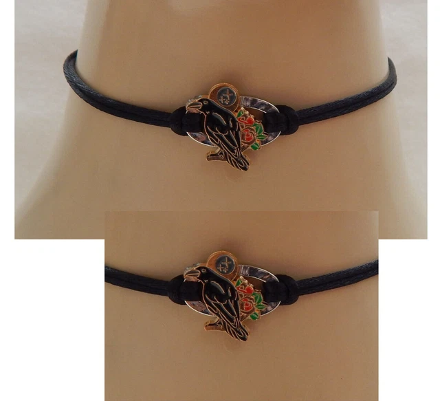 Raven & Roses Choker Necklace Chain Black Silver Pendant Jewelry Handmade