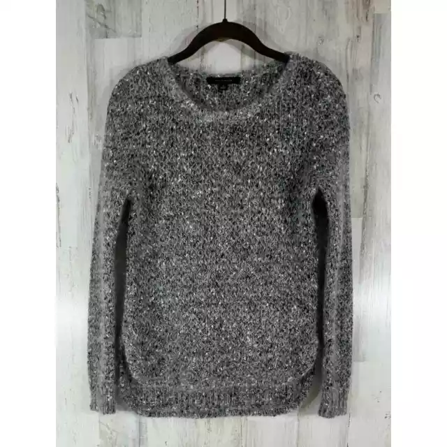 Ann Taylor Sweater Black White Marled Mohair Wool Blend Size Small