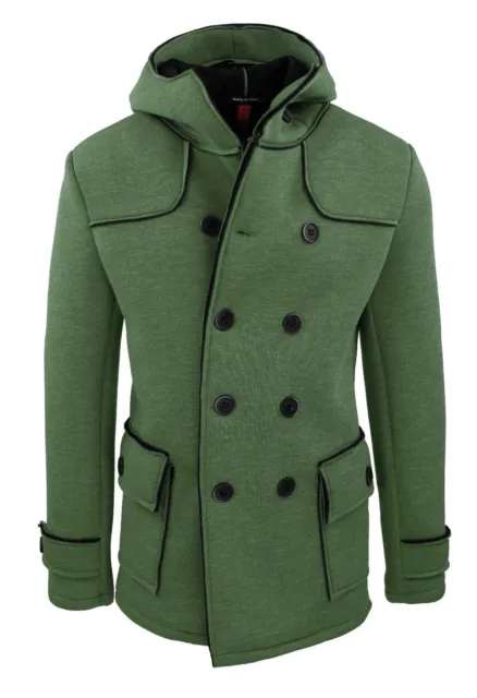 Cappotto giacca uomo verde doppiopetto slim fit giubbotto inverno con cappuccio