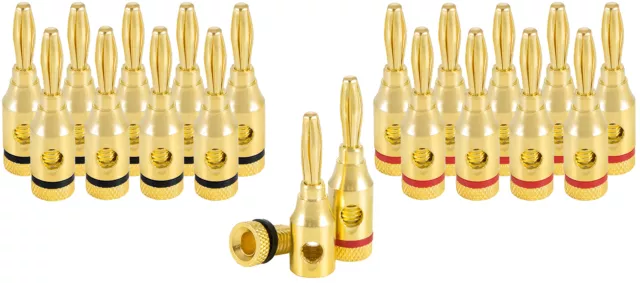 20x Schraub Bananenstecker, für Lautsprecherkabel (bis 4 mm²), 24k vergoldet